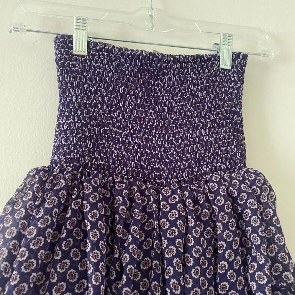 MAJE purple pattern shirred ruffle mini skirt